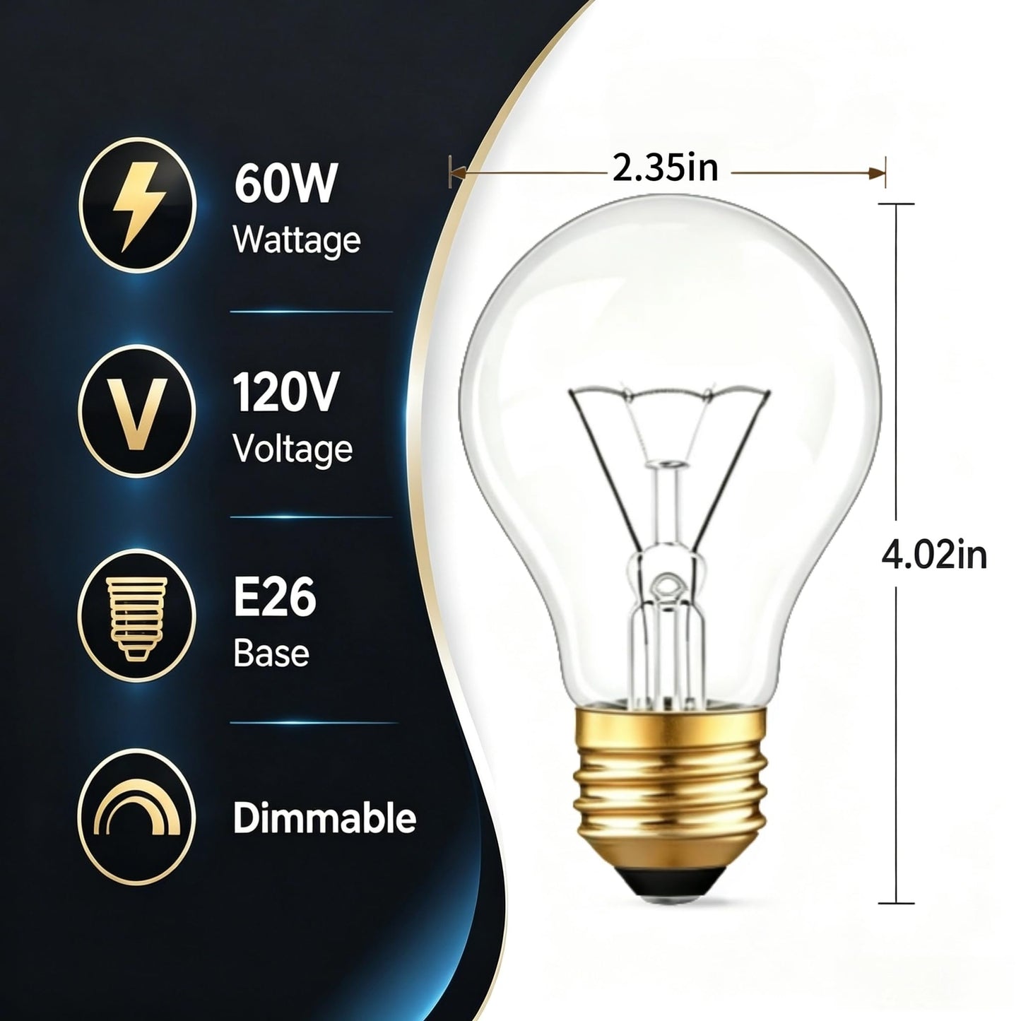 JUNFMLY 60W Incandescent Light Bulbs E26 A19, 3000K Soft Warm White, 6 Pack