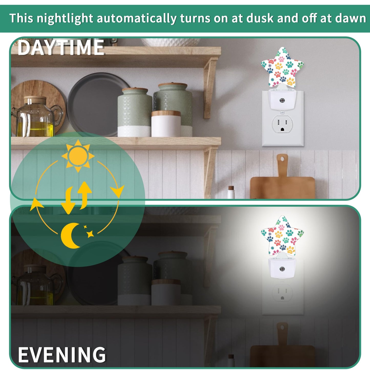 Dog Paw Plug in Star Night Light, Night Light with Sensor for Kids Nursery Bedroom, Decorative Soft Glow Lamp for Hallway Bathroom, Energy Saving