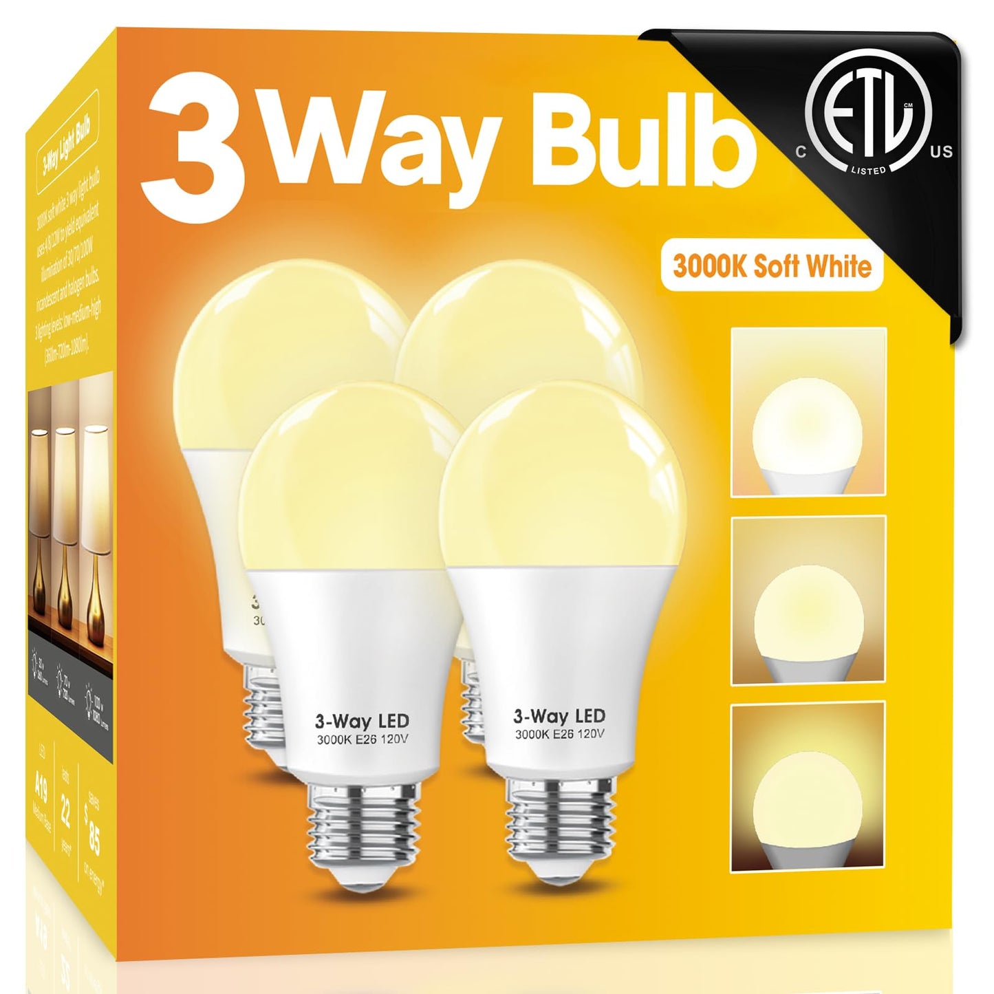 Gonhom 3 Way Light Bulbs, 30 70 100 Watt Soft White A19 E26 Base, Three Way LED Light Bulbs for Floor Lamp Table Lamp Home Lighting