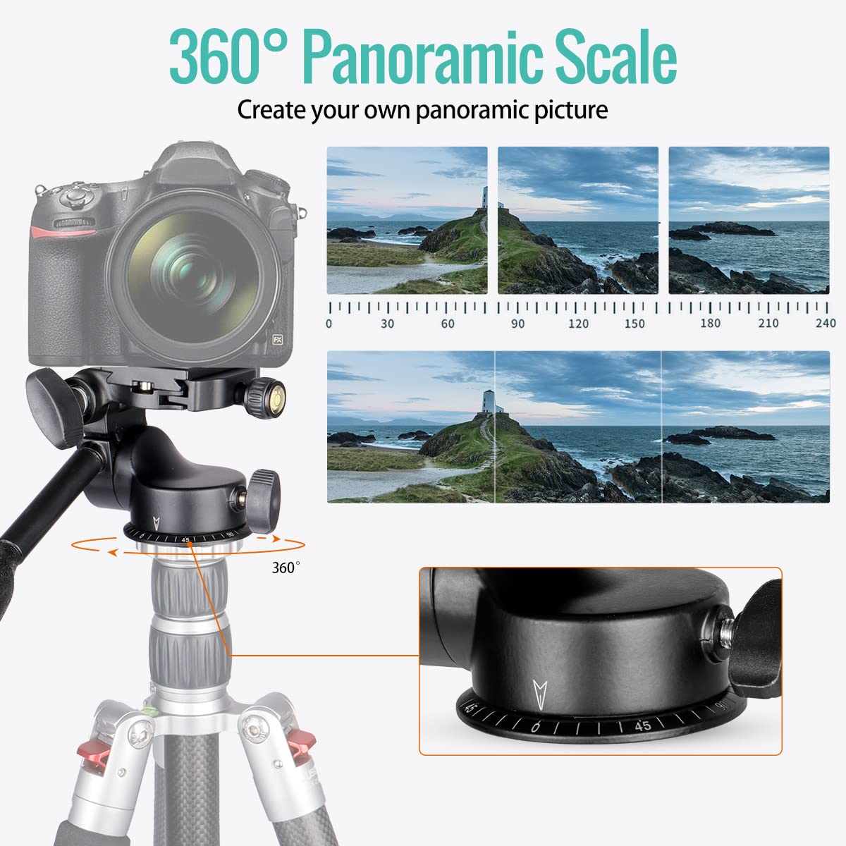 Koolehaoda 360°Single Handle Hydraulic Damping Three-Dimensional Ball Head with Quick Release Plate for Tripod Monopod