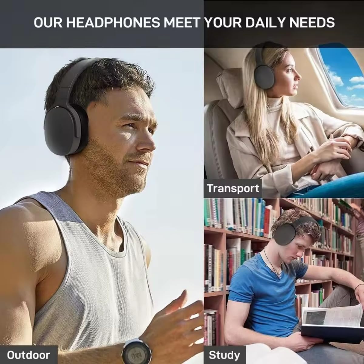 Wireless Bluetooth Headphones Over Ear ,HiFi Foldable Intelligent Noise Reduction Adjustable Wireless Headset with Microphone,Stereo Headphone