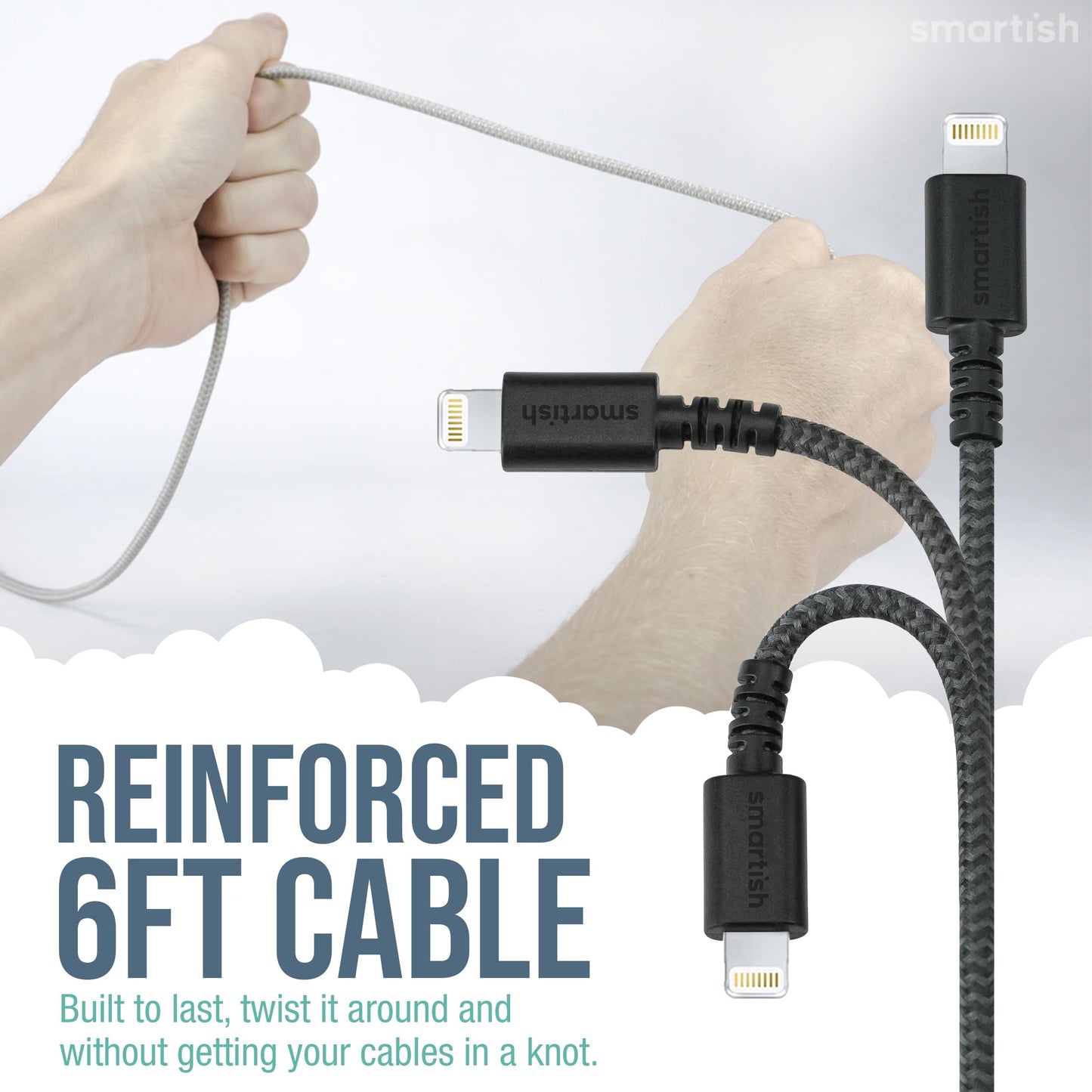 Smartish Lightning Fast Charging Cable - Crown Joule [Durable Nylon Fabric Cord] MFi Certified for iPad, Airpods, iPhone - Teal Me More - 6ft