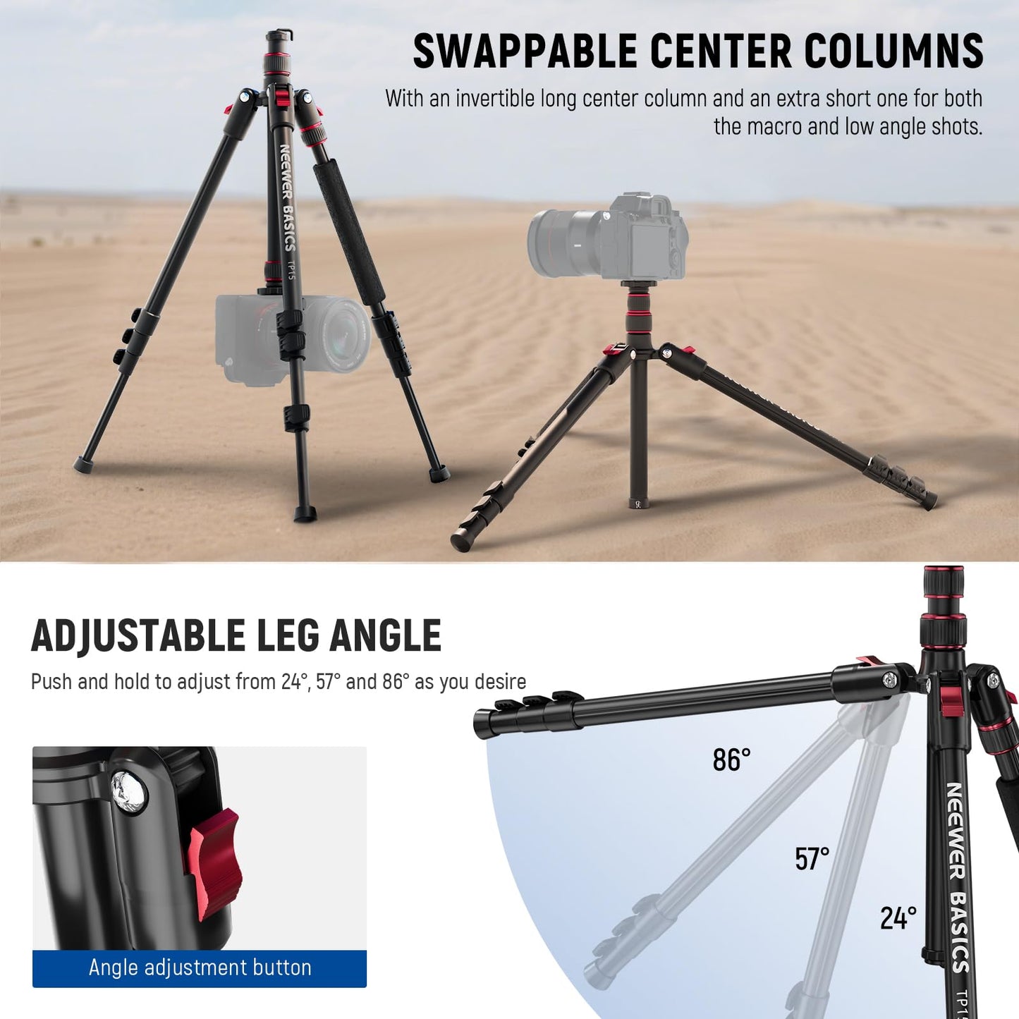 NEEWER Basics TP15 Camera Tripod Monopod, 68" Metal Heavy Duty Portable Travel DSLR Cell Phone Stand with Cellphone Holder Mount Compatible