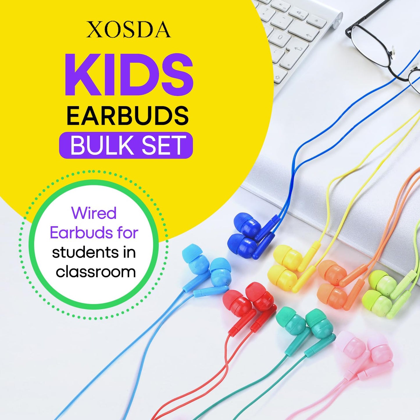 XOSDA Bulk Earbud Headphones 100 Pack Multi Colors Perfect for School Classroom Students Kids Children Gifts and Adults-Wholesale Disposable