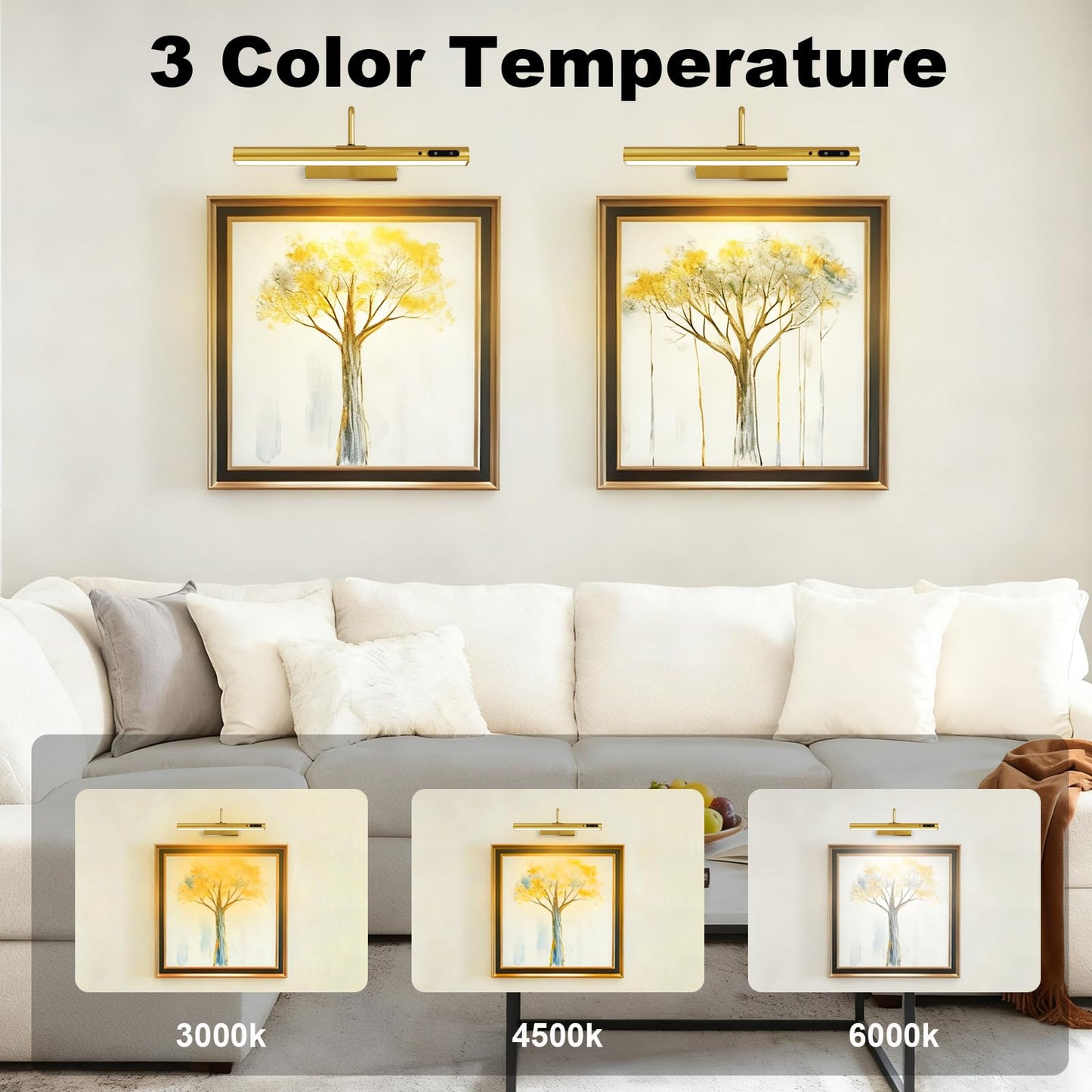 Picture Lights Wall Battery Operated, 14" 6000mAh Rechargeable Display Light with Remote/Rotatable/Dimmable/3CCT Magnetic Wireless Lamp