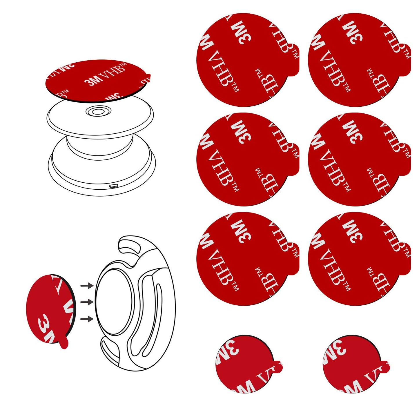 Sticky Adhesive Replacement Parts for Pops Socket Base, 6pcs 1.38 Circle Double Sided Tape for Collapsible Grip Stand's Back, 2pcs Sticker Pads