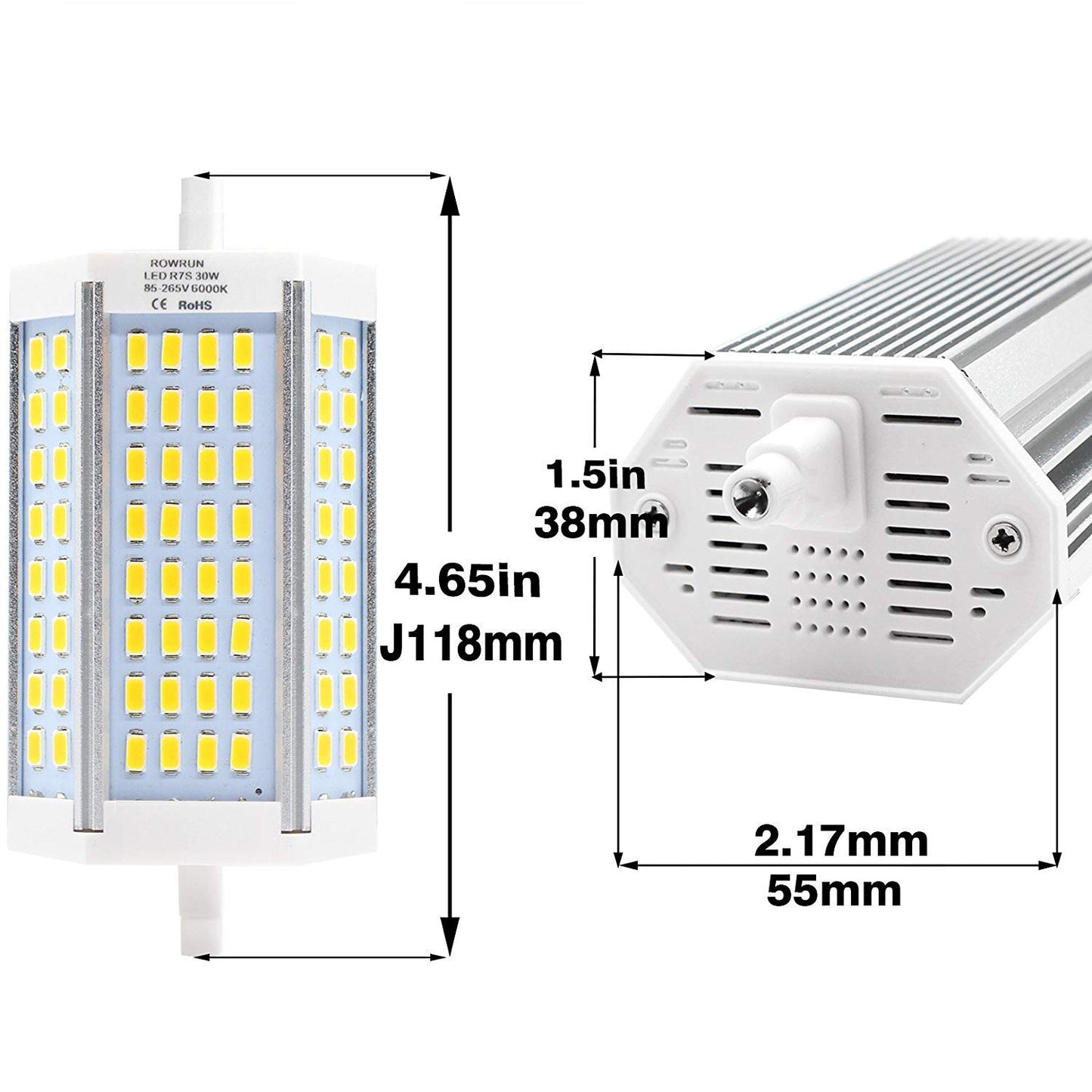Rowrun 30W R7S J118 T3 LED Bulb Daylight White R7S Base 118mm 300W Equivalent Double Ended led Replacement for Halogen Workshop Lighting Bulb 6000K