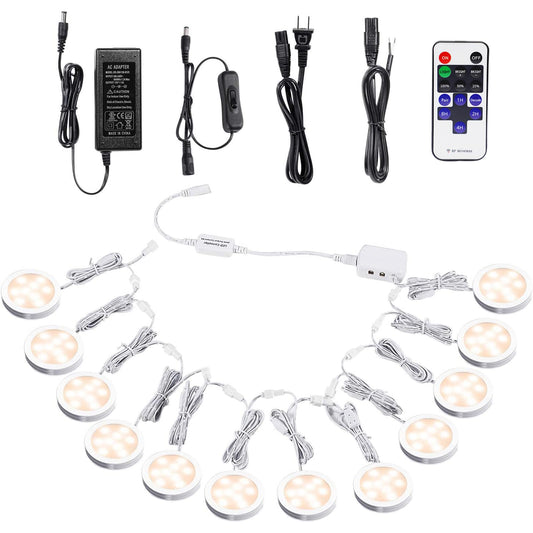 AIBOO Linkable Under Cabinet LED Lighting 12V Dimmable Puck Lights with Wireless RF Remote Control, Hardwired & Wall Plug in for Kitchen Mood Lighting