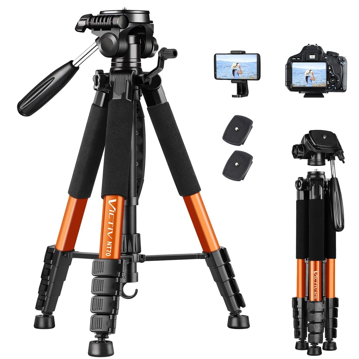 Victiv Tripod 74-Camera-Tripod for Cell Phone, Aluminum Professional Heavy Duty Camera Tripod Stand, Tripod for Camera DSLR SLR with Carry Bag