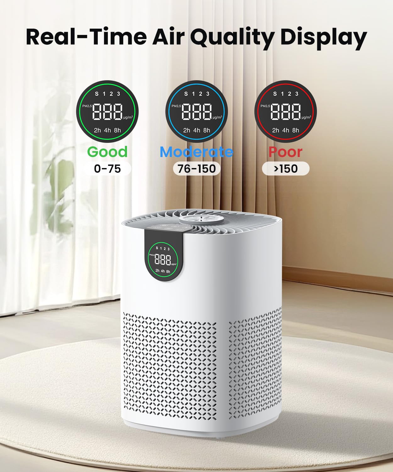 VEWIOR 2 Pack Air Purifiers with Washable Filter for Home Up to 1200ft²