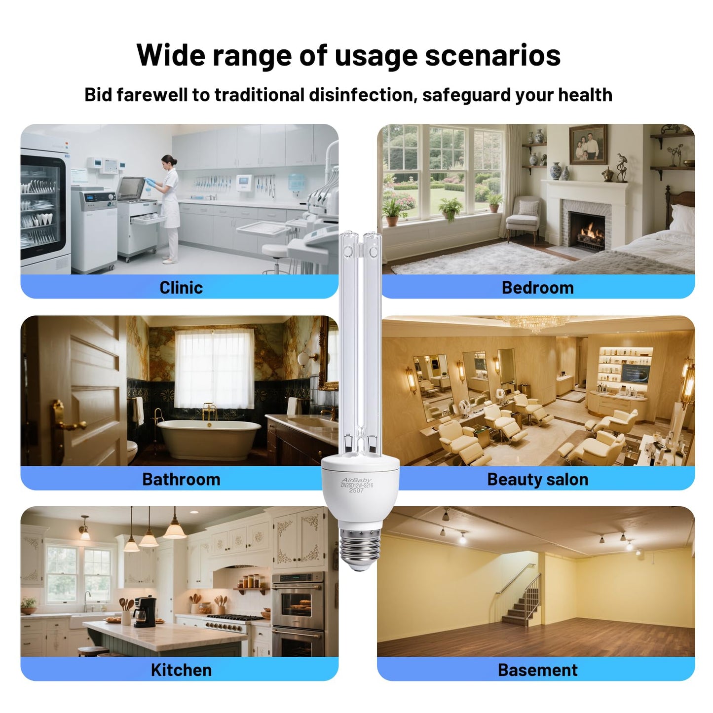 AIRBABY 25 watt Replacement ÜVC Light Bulb Ozone Free,254nm Weavelength ÜV-C lamp for Basement E26 Base (1 Pack)