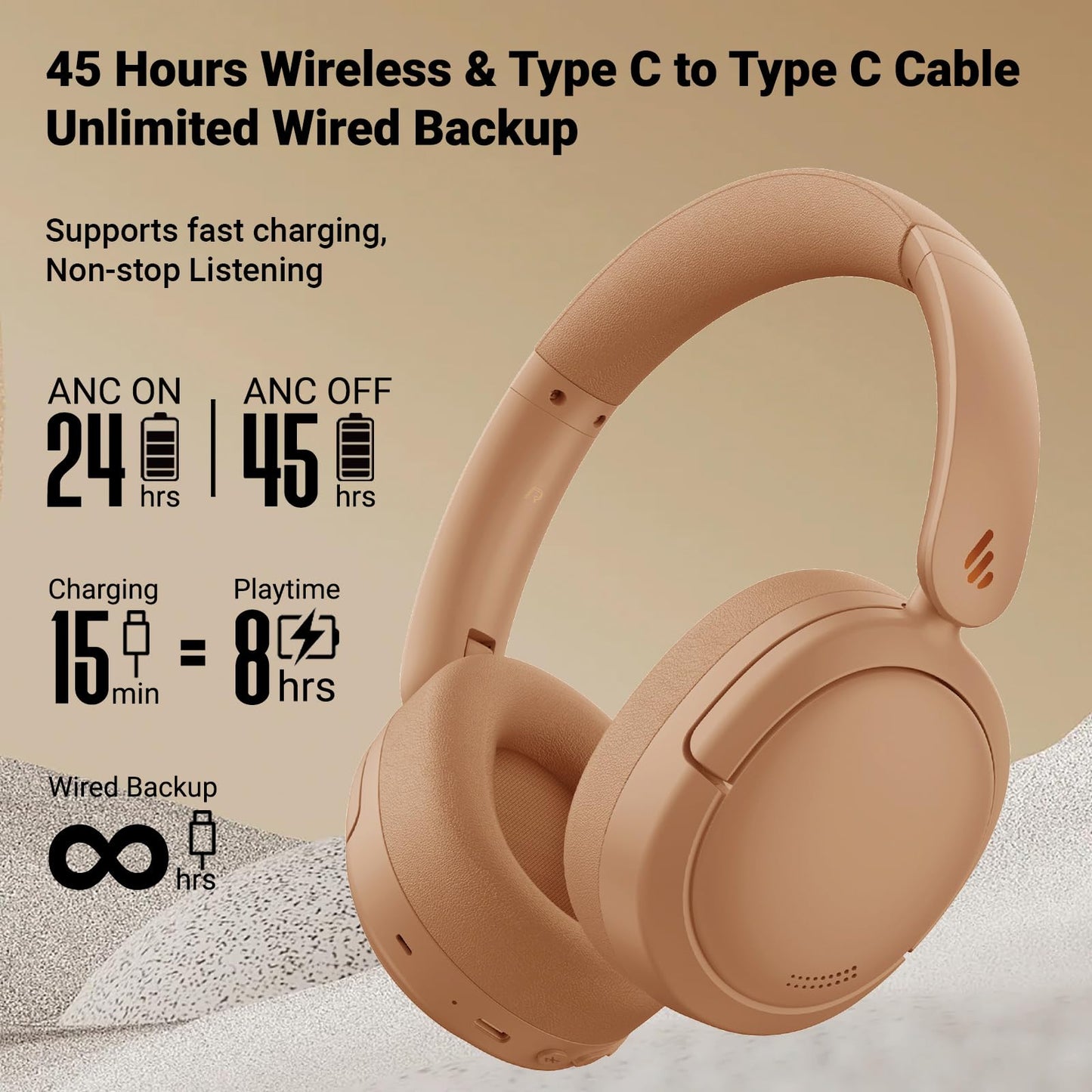 Edifier V80 Hybrid Active Noise Cancelling Headphones, True Wireless Over Ear Bluetooth Headset with 45H Playtime Hi-Res Audio Fast Charging…
