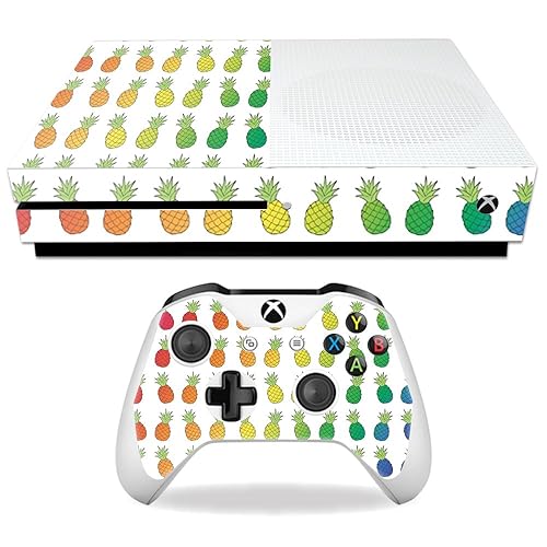 MightySkins Skin Compatible with Microsoft Xbox One S - Rainbow Pineapples | Protective, Durable, and Unique Vinyl Decal wrap Cover | Easy to Apply