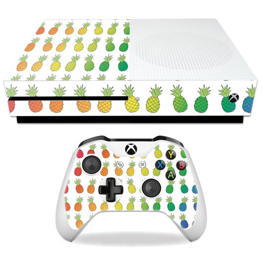 MightySkins Skin Compatible with Microsoft Xbox One S - Rainbow Pineapples | Protective, Durable, and Unique Vinyl Decal wrap Cover | Easy to Apply