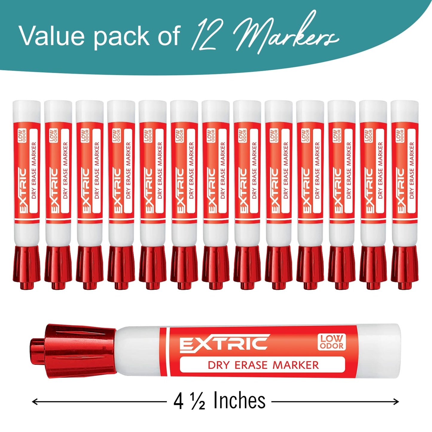 EXTRIC Red Dry Erase Markers 12 PK Whiteboard Marker Chisel Tip Low Odor