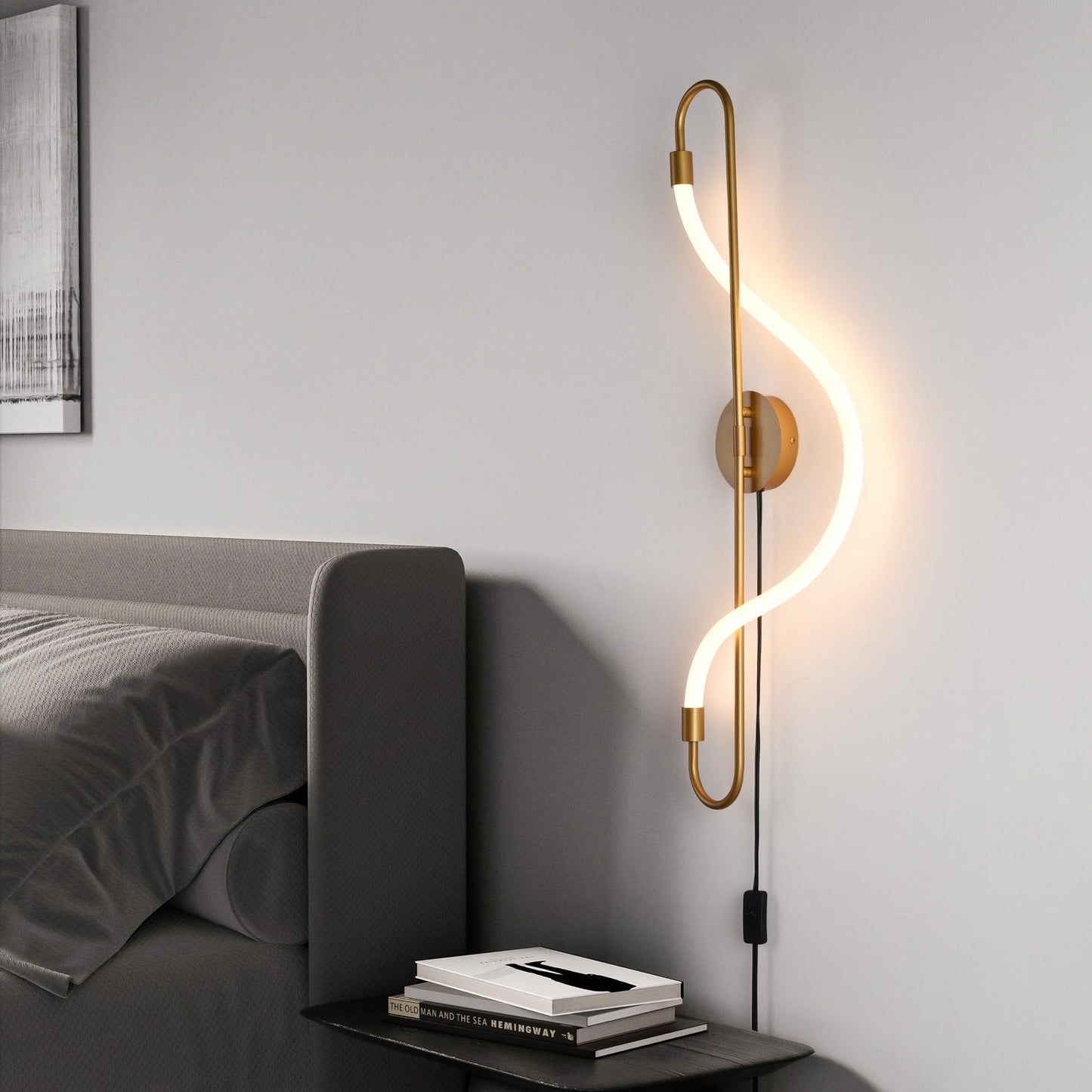 Focolux Modern LED Plug in Wall Sconces, 15W 1200LM 2999K Plug-in/Cordless Wall Light Fixtures for Bedroom and Living Room, White Flexible Silicone