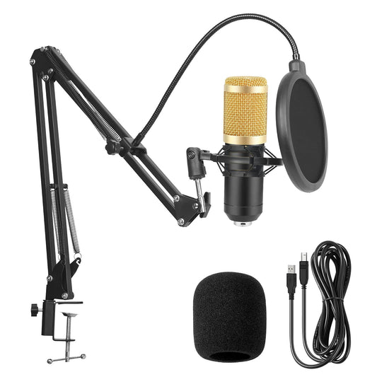 GUHUS Professional Condenser Microphone Kit, with Boom Arm Stand Pop Filter Shock Mount Mute USB Microphone for Podcast Recording Video Gaming Singing
