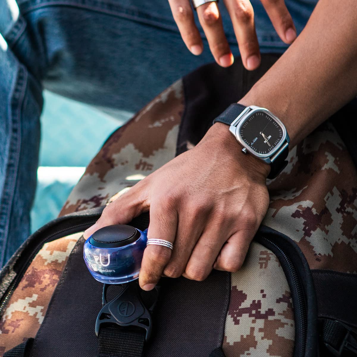 Fashionit Small Clip-On Holder Carabiner Designed to fit a U Mini Speaker, Portable, Travel-Friendly, Clear, Water Resistant, Durable, Speaker not