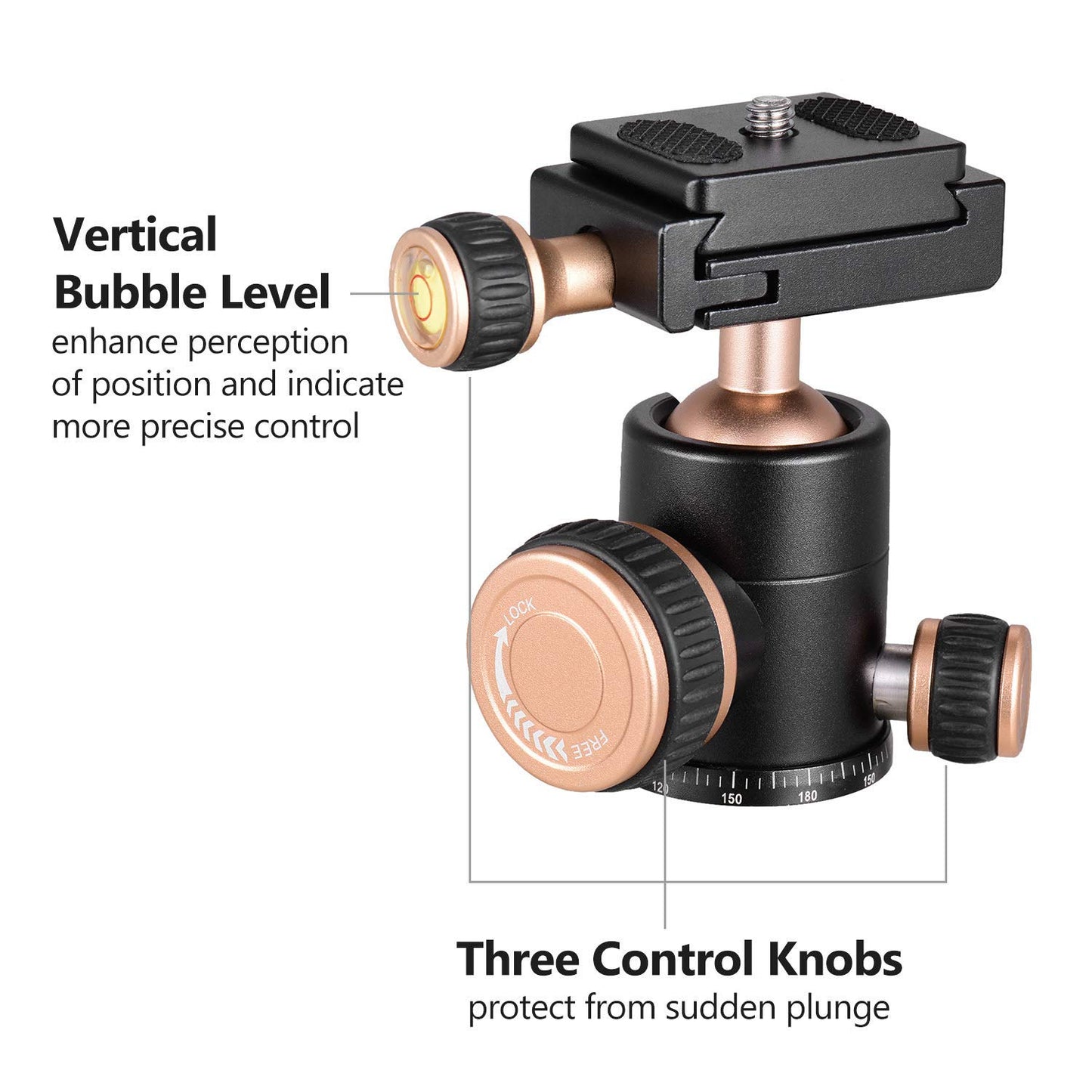Andoer Tripod Ball Head 360 Degrees Free Rotation Panoramic Ballhead with Quick Release 1/4" Screw and 3/8" Screw
