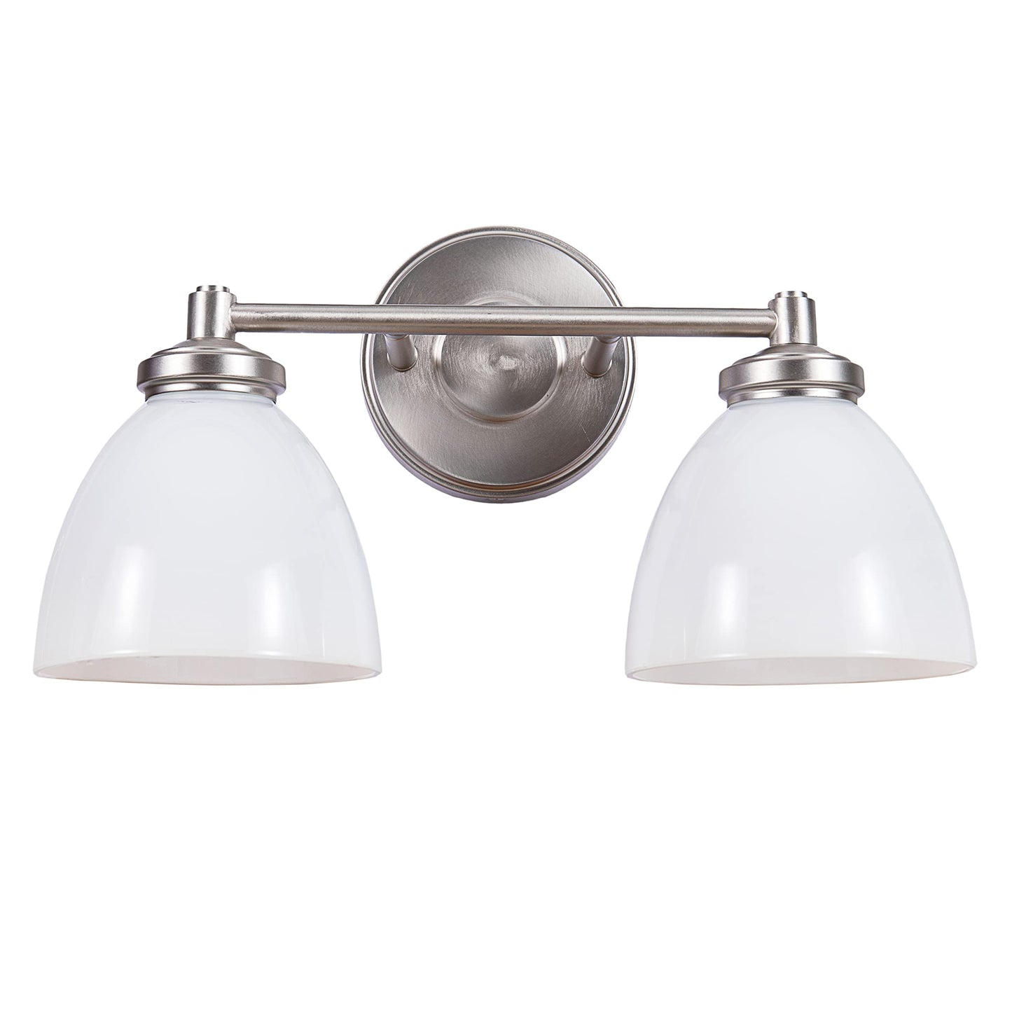 Aspen Creative 62280, Bathroom Vanity 2 Lights Fixture, 15" W x 9" H x 7-1/2" E, Brushed Nickel Finish, Clear Glass w/Paint White Inside
