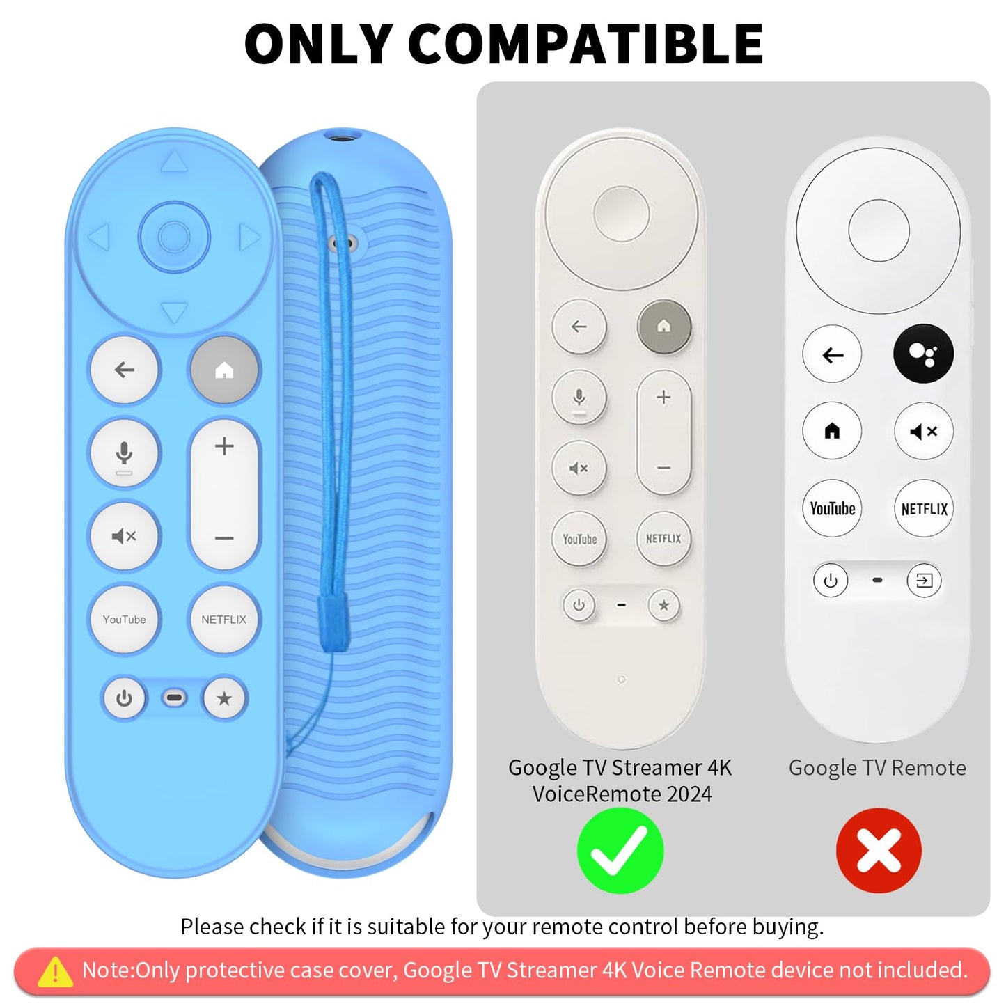 [2 Pcs] Silicone Remote Case for Google TV Streamer 4K Voice Remote 2024,Shockproof Remote Cover for Google TV Streamer 4K Voice Remote, Remote