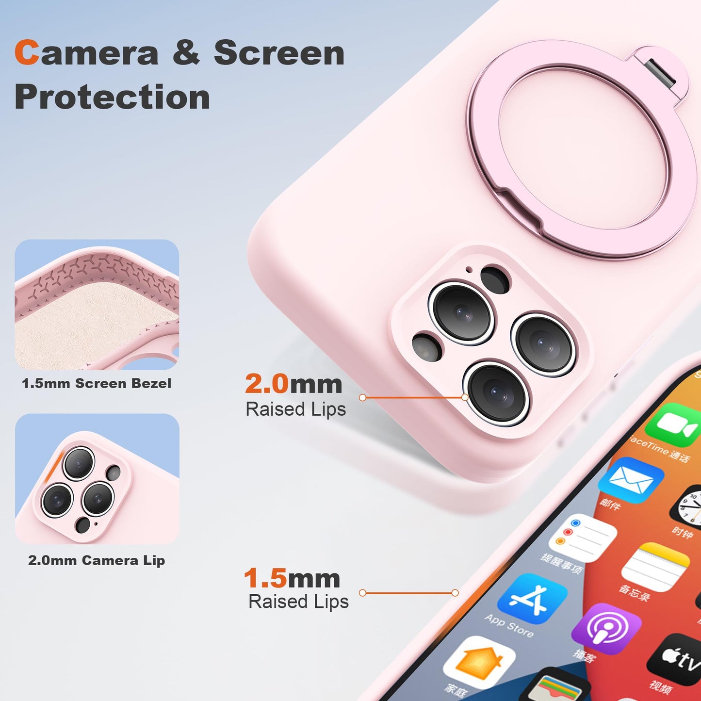 LEKMOTIN Compatible with iPhone 15 Pro Case 6.1'' with 360 Spin Magnetic Ring Stand[Compatible with Mag-Safe] Soft Liquid Silicone 15 Pro Case for Men