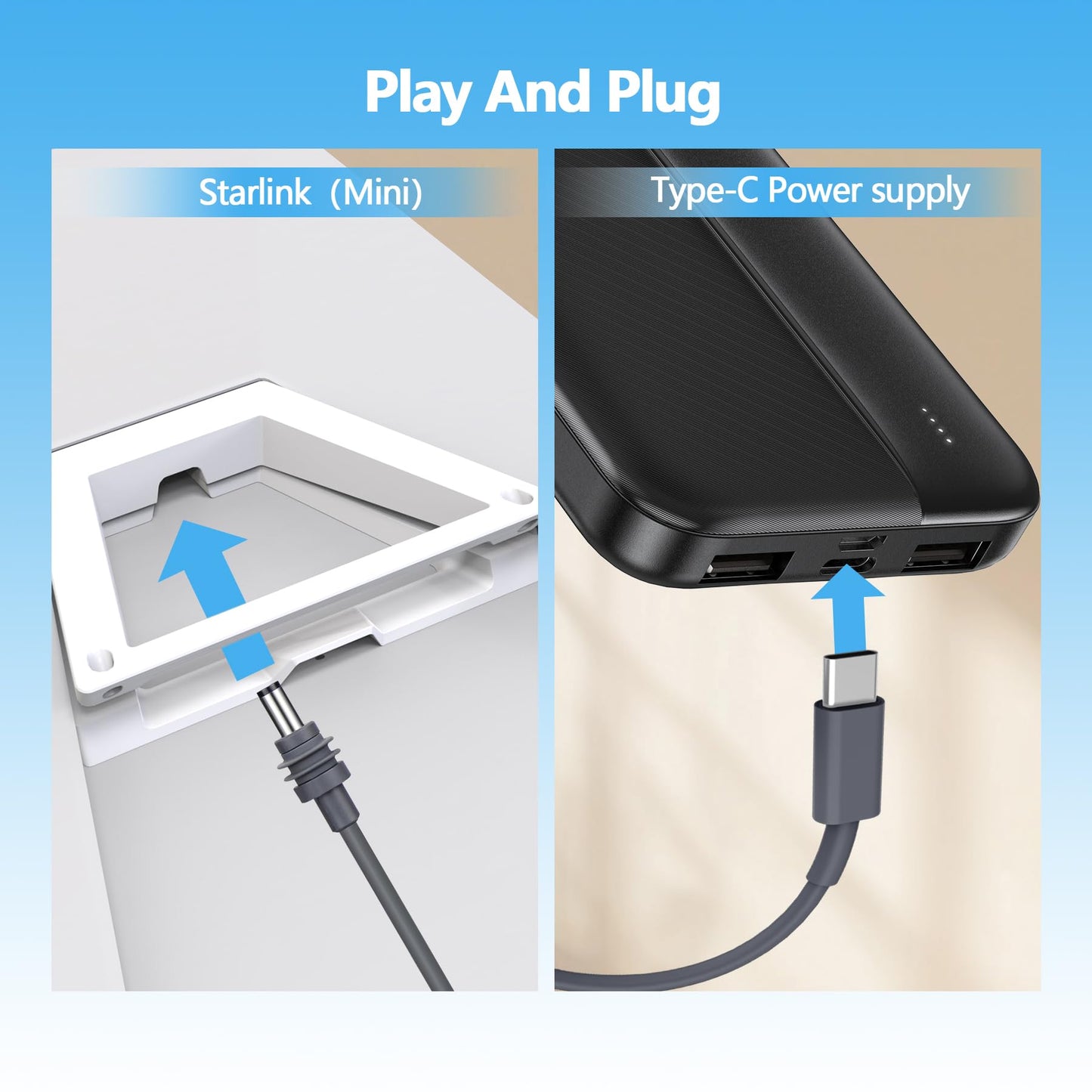 WAWINY 33FT/10M Starlink Mini USB-C Cable - High-Speed 100W PD Charging, Waterproof & Durable Starlink Mini Cable, USB-C to DC Replacement Cord
