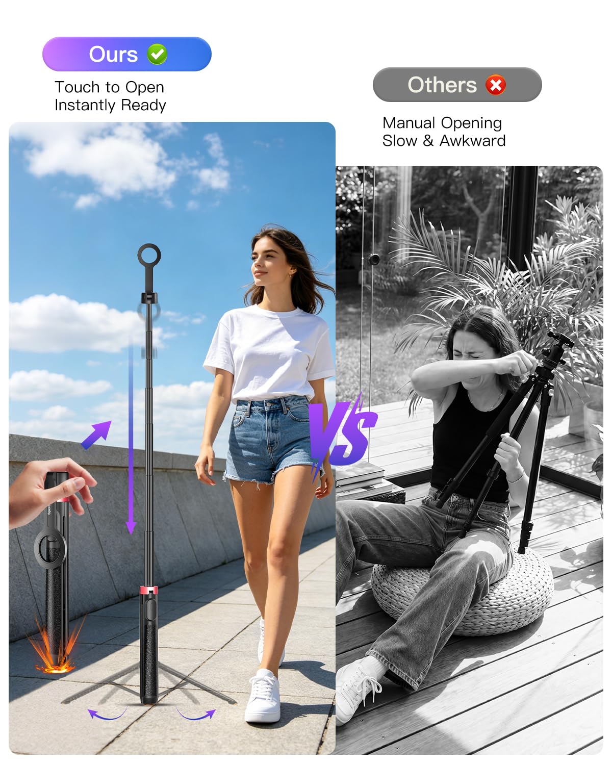 SpereSeren [1s-Open] Magnetic Phone Tripod for iPhone MagSafe - 70'' Selfie Stick Tripod Stand with Remote, Portable Cellphone Stand for Recording