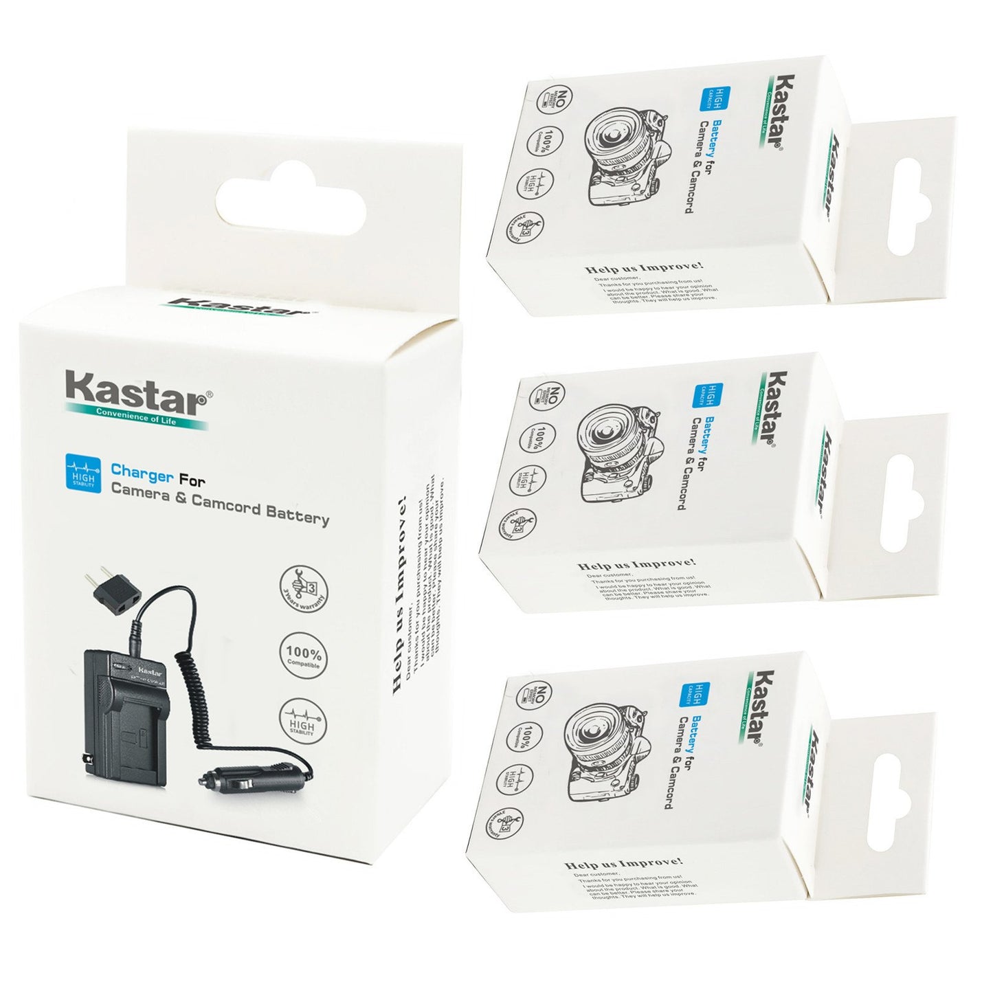 Kastar 3-Pack Battery and Charger Kit for Canon NB-2L, NB-2LH, Canon PowerShot G7, G9, S30, S40, S45, S50, S60, S70, S80, DC410, DC420, VIXIA HF R10