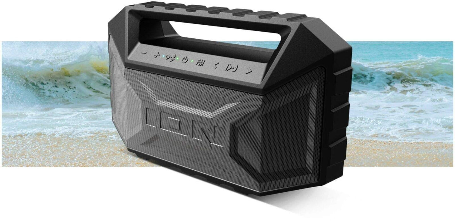Ion Aquaboom Max Portable Boombox Stereo Speaker Bluetooth with FM Radio, Waterproof, Mudproof & Sandproof IP67 for The Beach (Renewed)