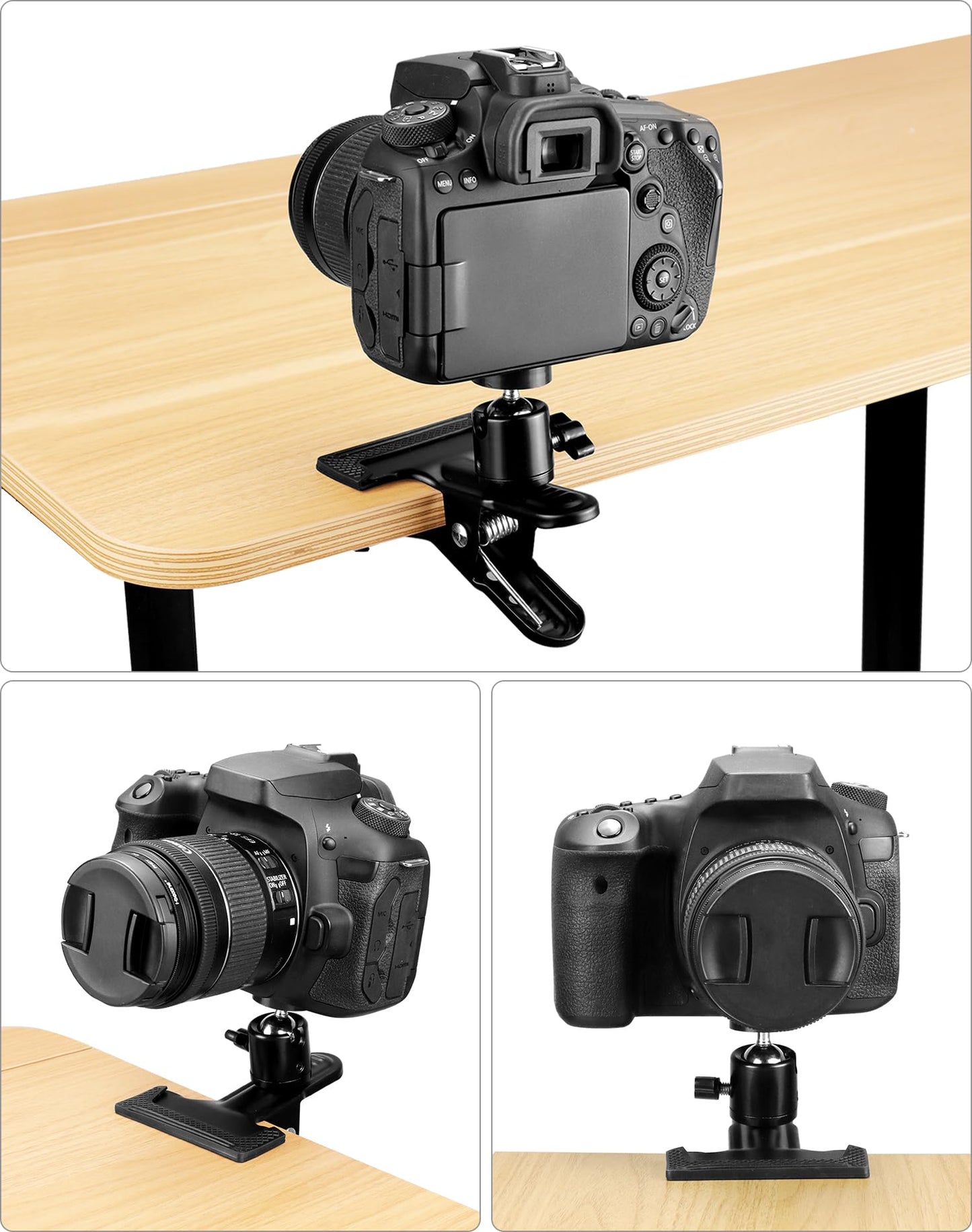 QWORK 4 Pack Multifunctional Tripod Camera Clamp Flash Holder with 360 Swivel Tripod Mini Ball Head, Black
