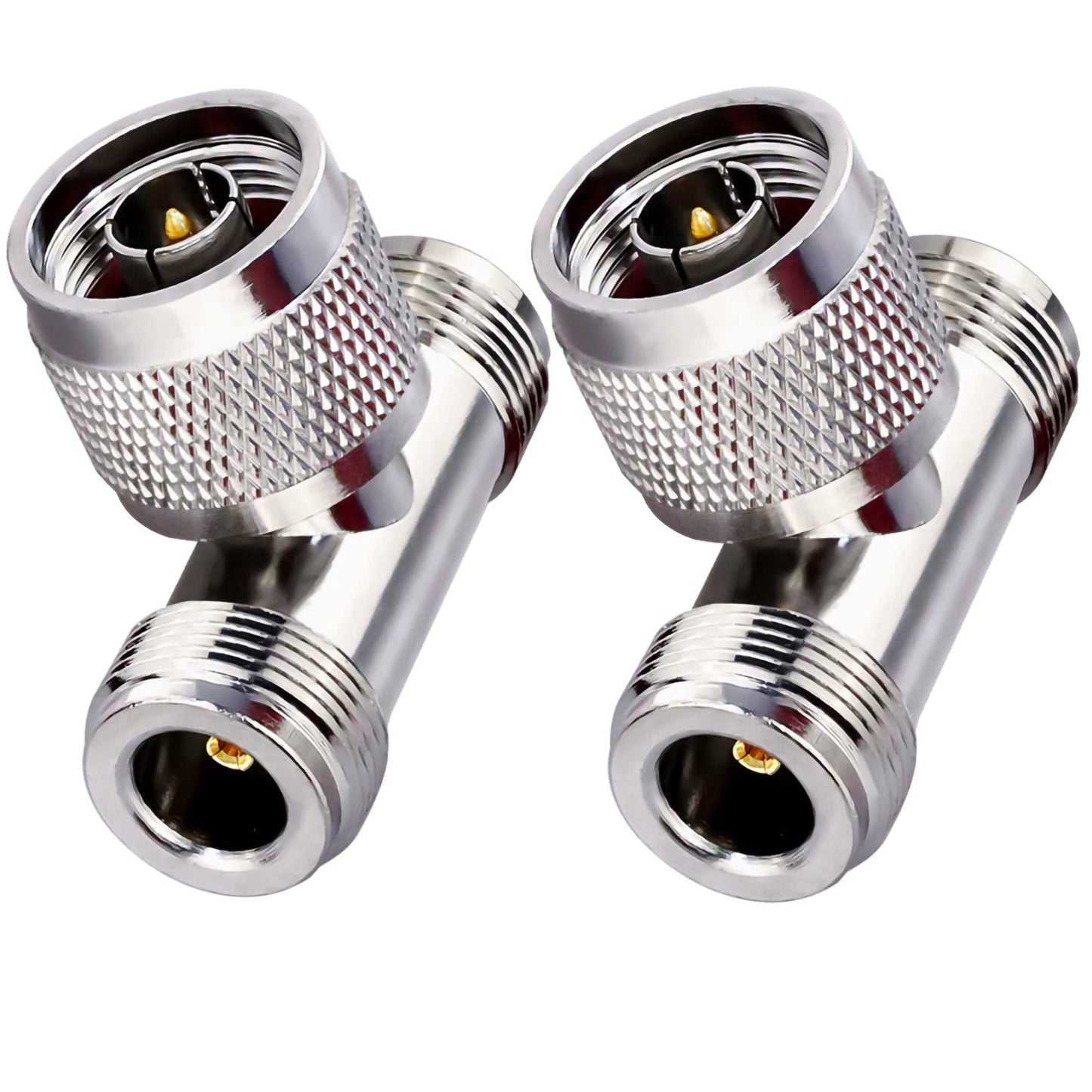 TUOLNK Dual N-Type Male to Female 3-Way Coaxial Adapter, Brass and Nickel Plated, 2 Pack
