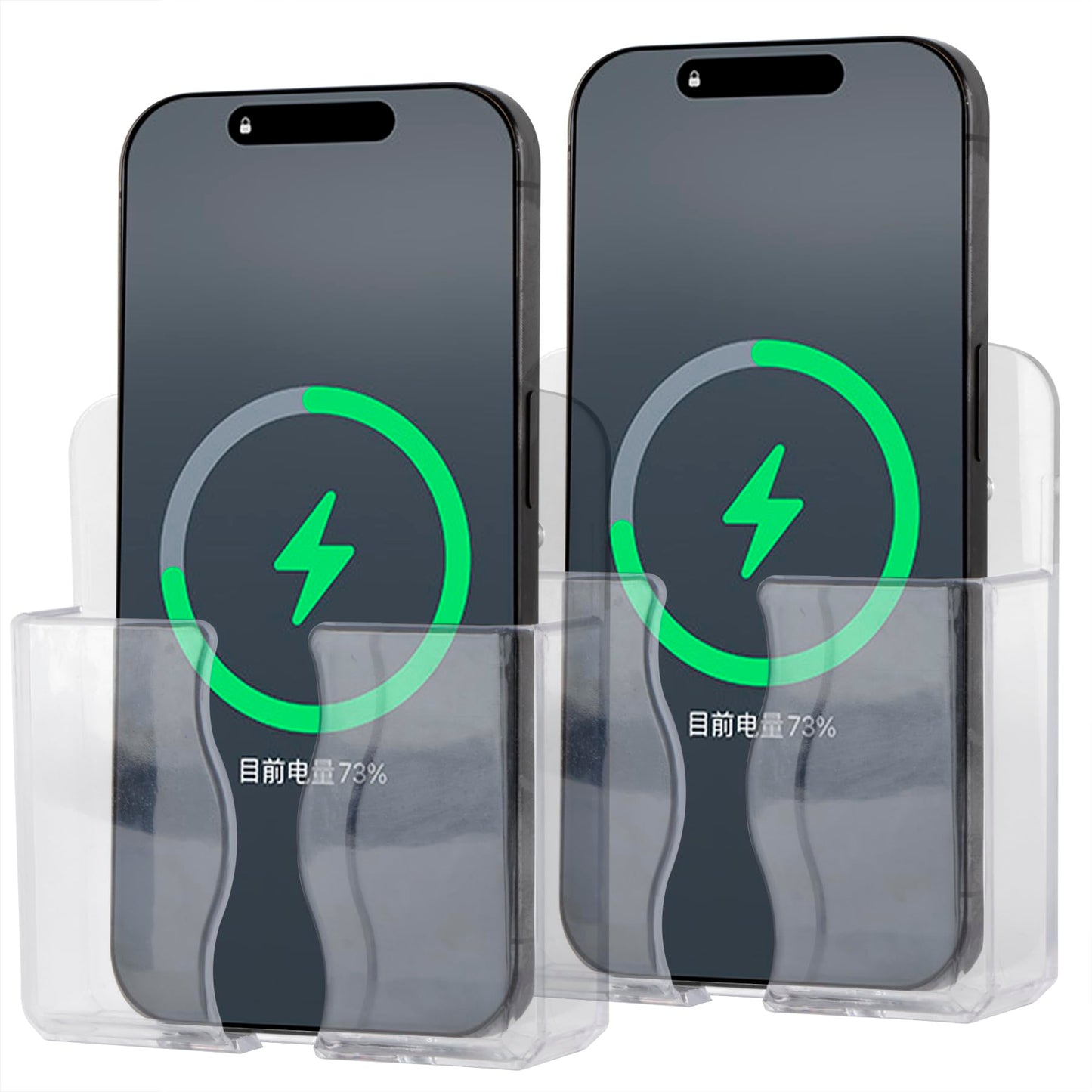azings Acrylic Cell Phone Wall Mount Holder with Transparent Adhesive, 3 Modes (Clear)