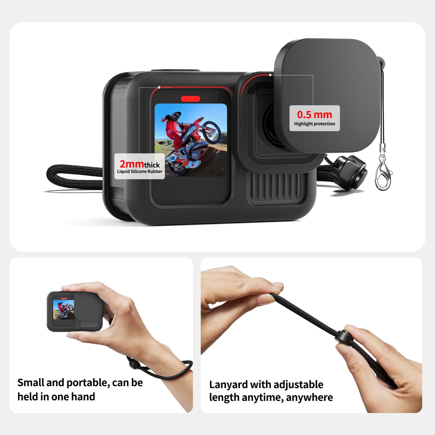 AAIOOEA Accessories Kit for GoPro Hero 13 Black Protective Silicone Case Screen Protector Lens Cap Lanyard and Storage Case Go Pro Hero 13