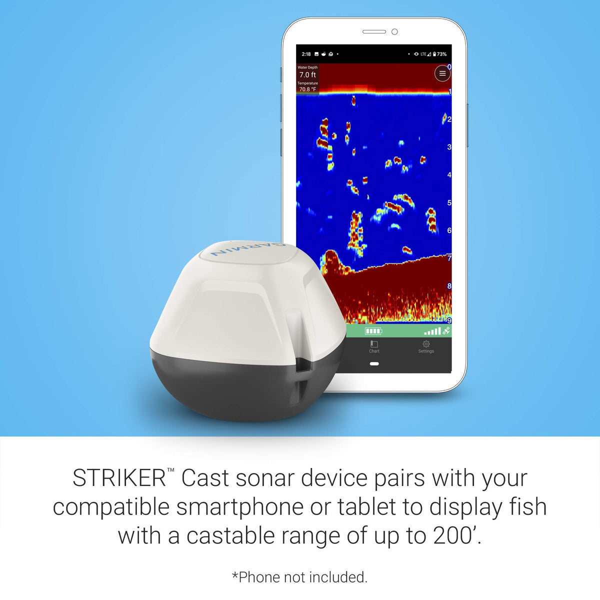 Garmin Striker Cast, Castable Sonar, Pair with Mobile Device and Cast from Anywhere, Reel in to Locate and Display Fish on Smartphone or Tablet (010-02246-00)