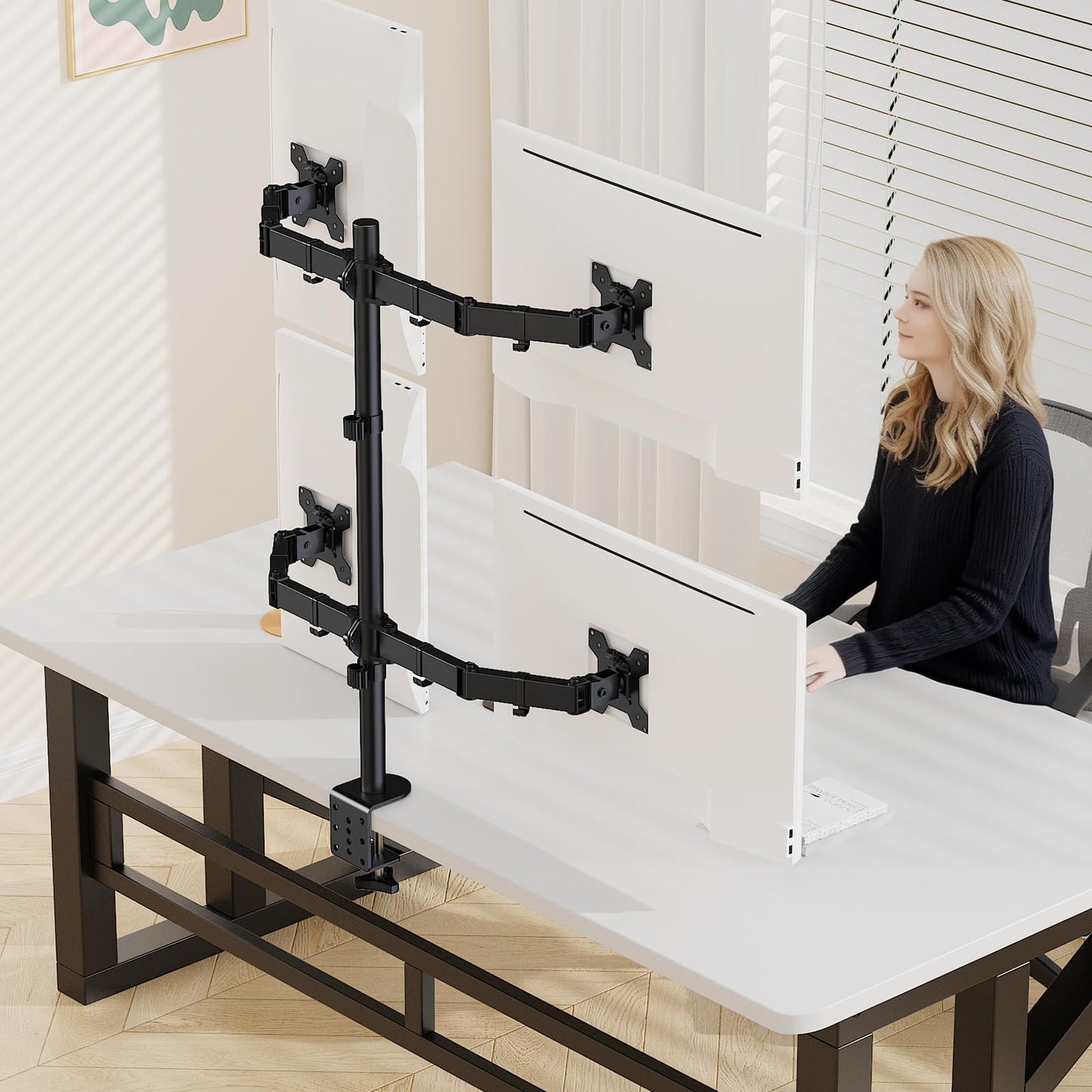 Livotica Quad Monitor Mount, Heavy Duty Adjustable 4 Monitors Desk Stand for 13"-27" Screen, Holds Up to 22lbs per Arm with C Clamp/Grommet Base
