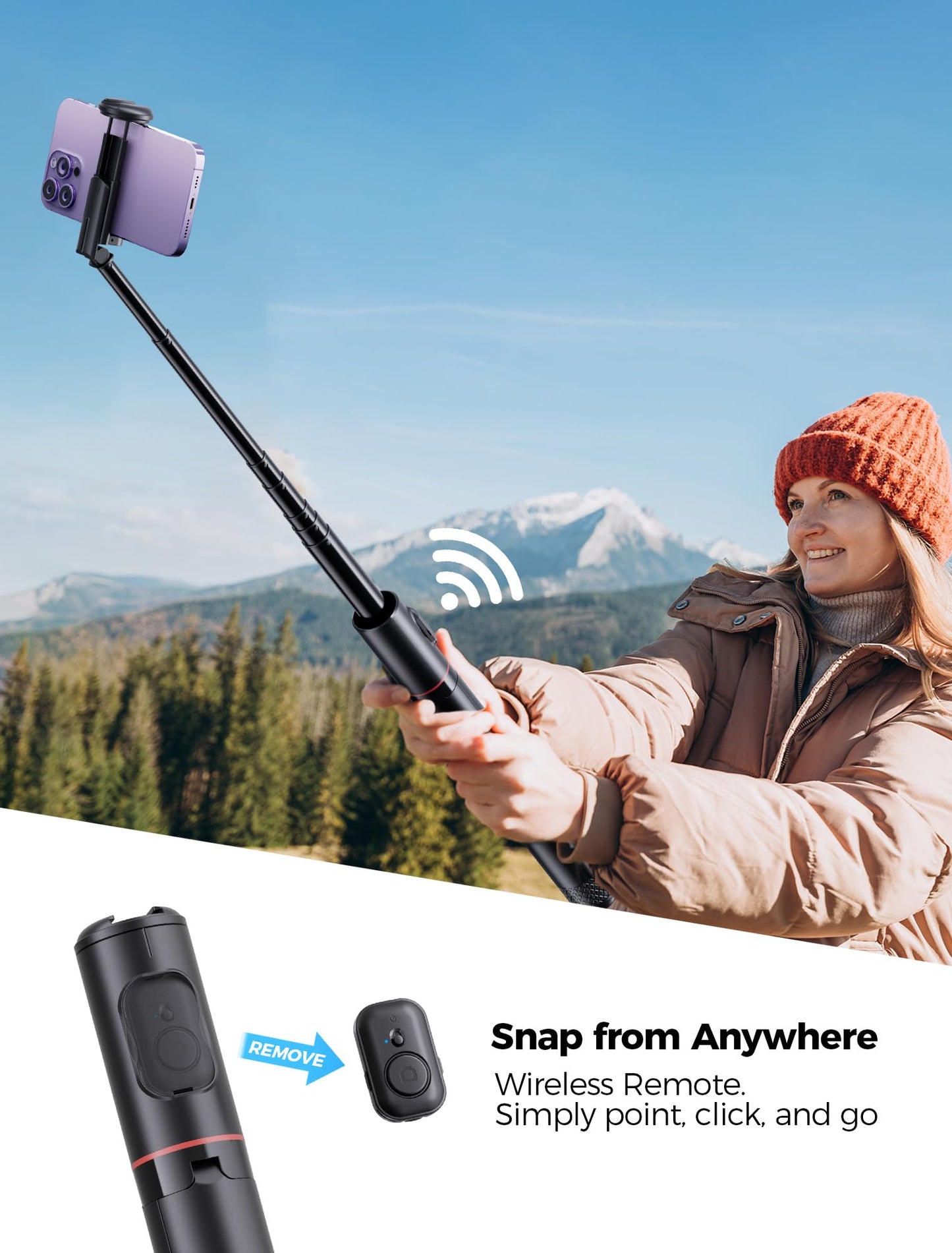 72" Phone Tripod Selfie Stick, Extendable Tripod for iPhone with Remote, Portable Cell Phone Tripod Stand for Video Recording All-in-1 Travel