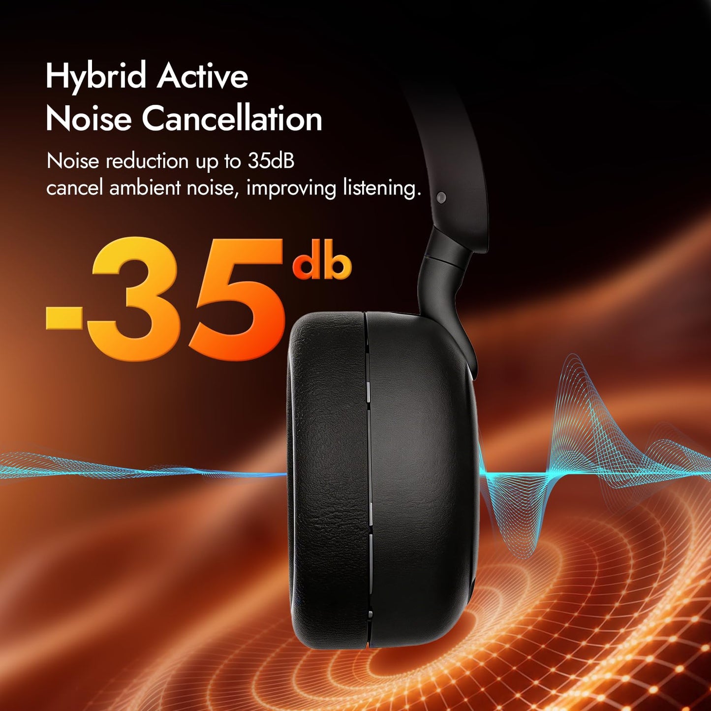 HP H231A Bluetooth Noise Cancelling Over-Ear Headphones with 54H Battery, Built-in Mic for Calls, Lightweight Wireless Headset for Work, Travel