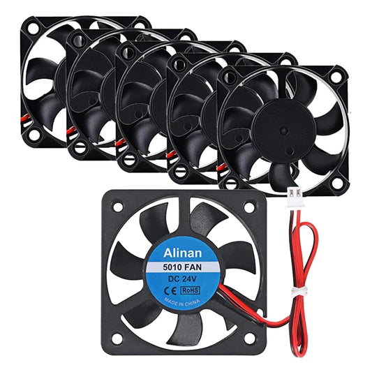 Alinan 6pcs 5010 24V Sleeve Bearing Silent Cooling Fan 50mm DC 24V 0.08A Quiet DC Brushless Cooling Fan for 3D Printer with 2Pin Wire