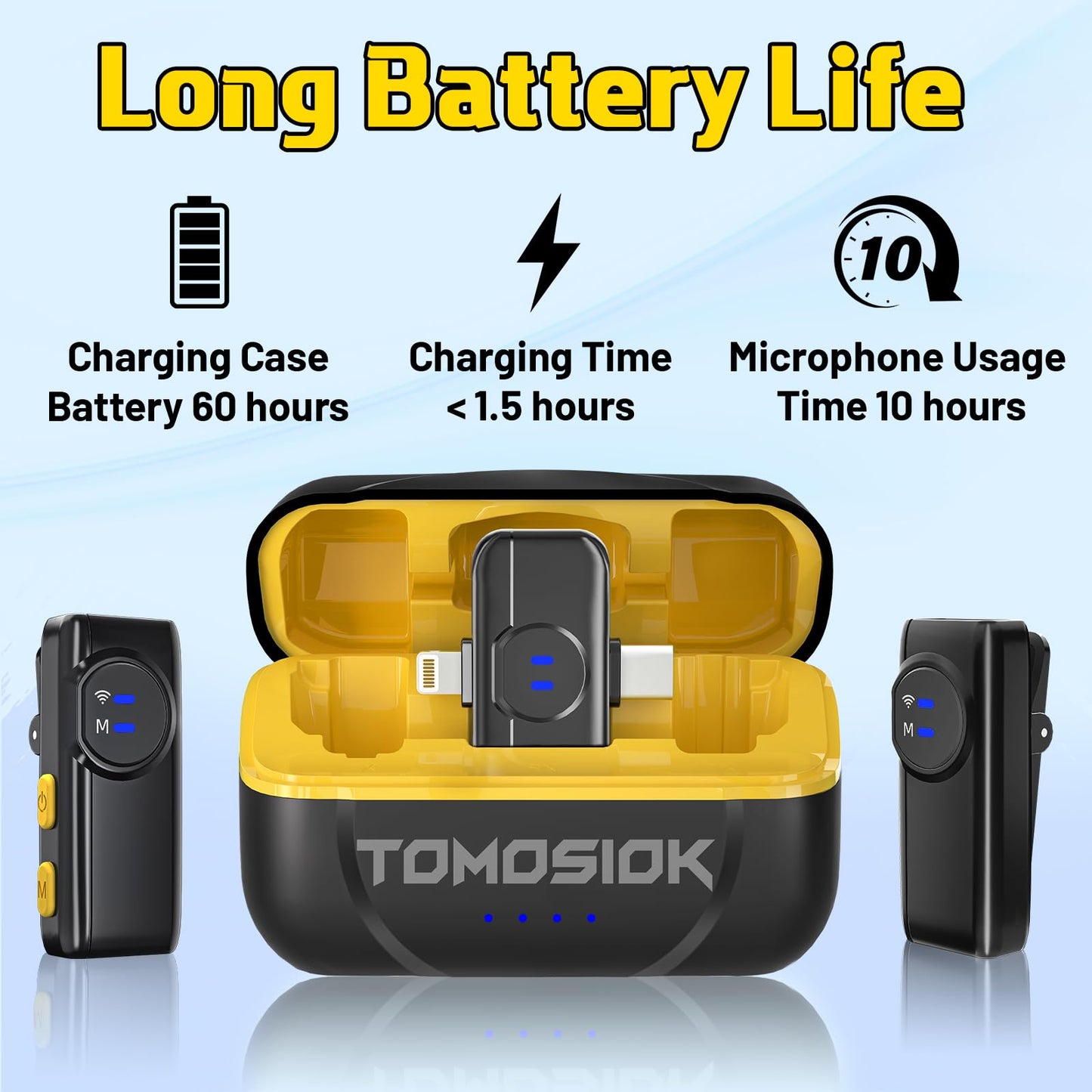 TomoSiok Wireless Lavalier Microphone for iPhone iPad Android with Noise Cancellation, 10 Hours of Battery Mini Microphone for Recording, Live