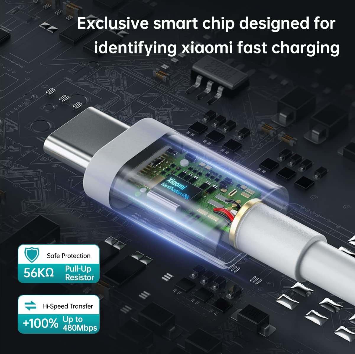 Turbo Charge Cable for Xiaomi. USB Cable 6A Fast Charging 120W Max, USB C Cable Data Transfer 480 Mbps for Android. USB C Cable 67W 6A for Mi 11