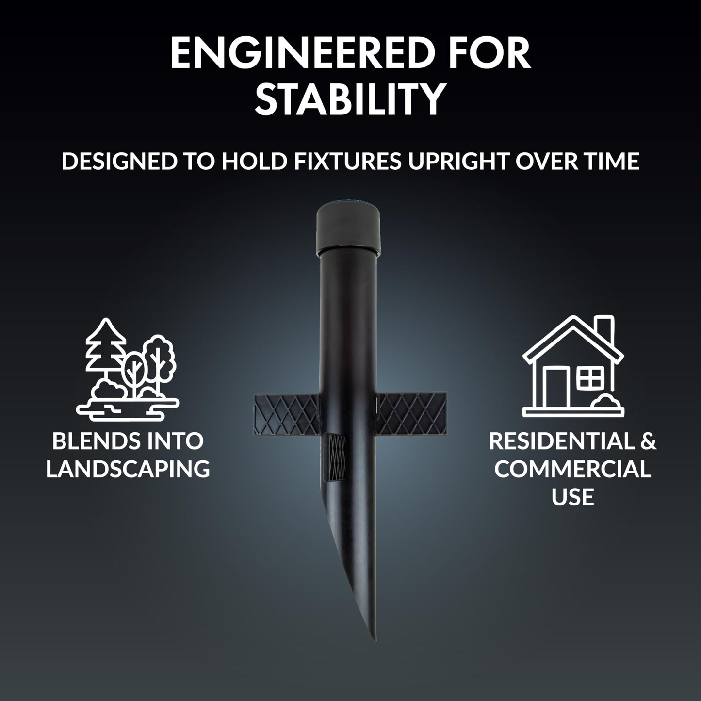 17" Outdoor Landscape Lighting Mounting Post - Heavy Duty ABS Ground Stake with Stabilizing Wings & 1/2" NPT Threaded Cap for Flood Lights, Spotlights