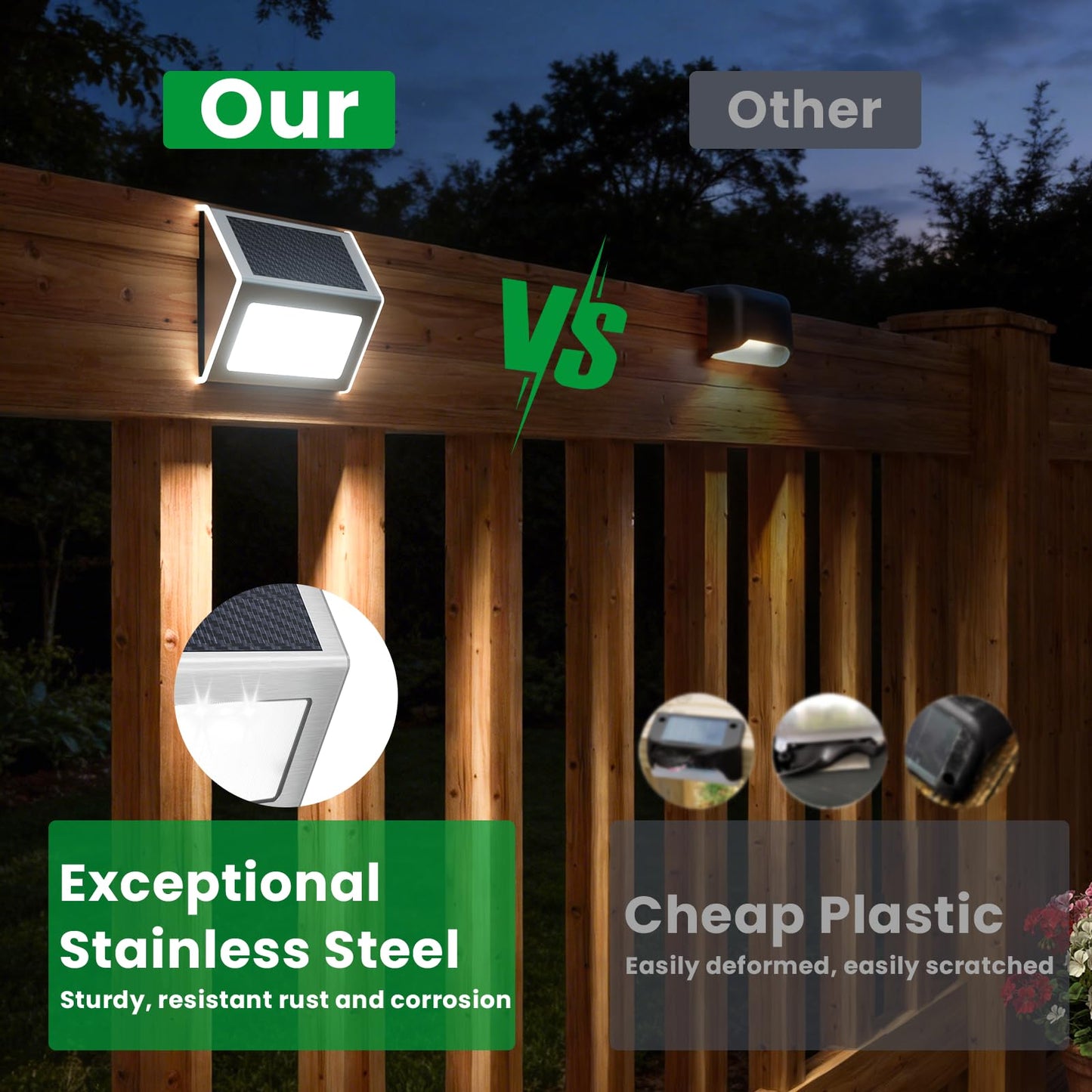 JSOT Outdoor Fence Lights,12 Pack Solar Powered Deck Lights Waterproof Stairs Light Stainless Steel Security Wall Lamps for Step Walkway Patio Garden