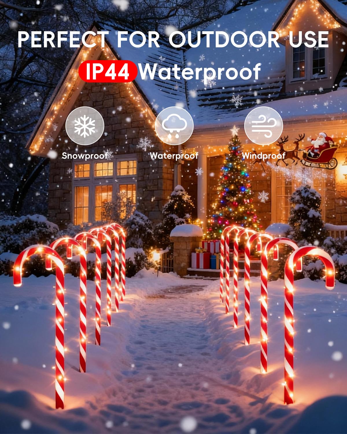 COOLWUFAN 24 Pack Christmas Candy Cane Pathway Lights, 22'' Outdoor Christmas Decorations Path Lights, Waterproof Candy Cane Yard Markers for Walkway