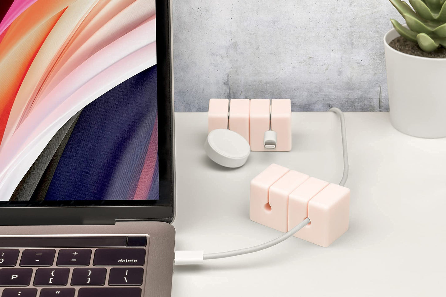 Function101 Cable Blocks 4 Pack | Pink | Magnetic Weighted Silicone Cord Organizer for Desk, Home, Office, Nightstand | Flexible and Tangle-Free Cable