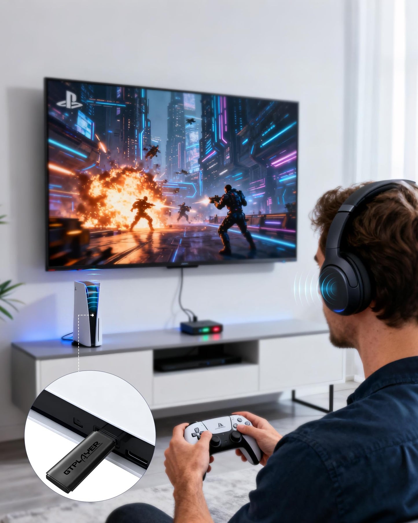 GTPLAYER Bluetooth 5.1 USB Adapter Wireless Audio Dongle for PC Laptop PS4 PS5 Switch Headphones, for GTPLAYER Music Gaming Chair and Recliner, Dual