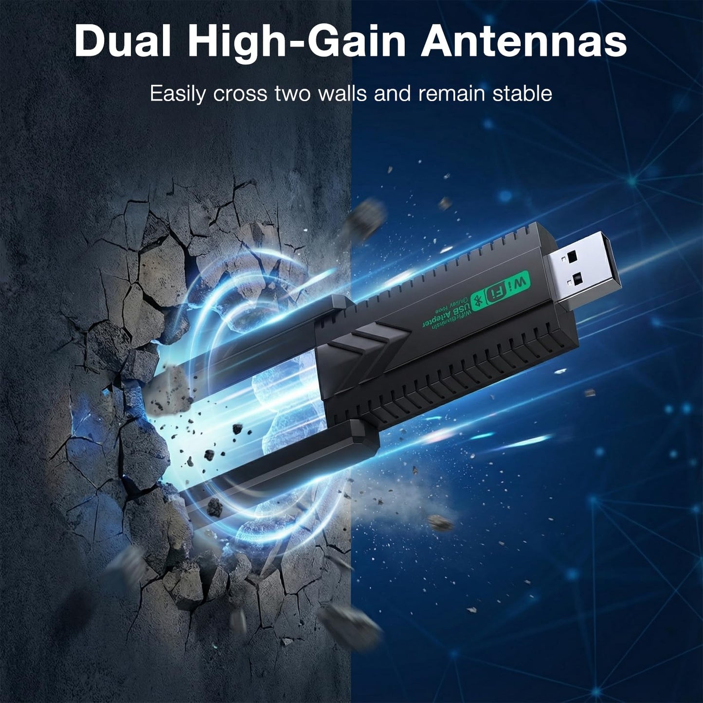 WiFi Adapter for Desktop PC, AC1300Mbps Dual Band 5GHz/2.4GHz Wireless Network Adapter for PC, USB 3.0 WiFi 6 Dongle with High Gain Antenna