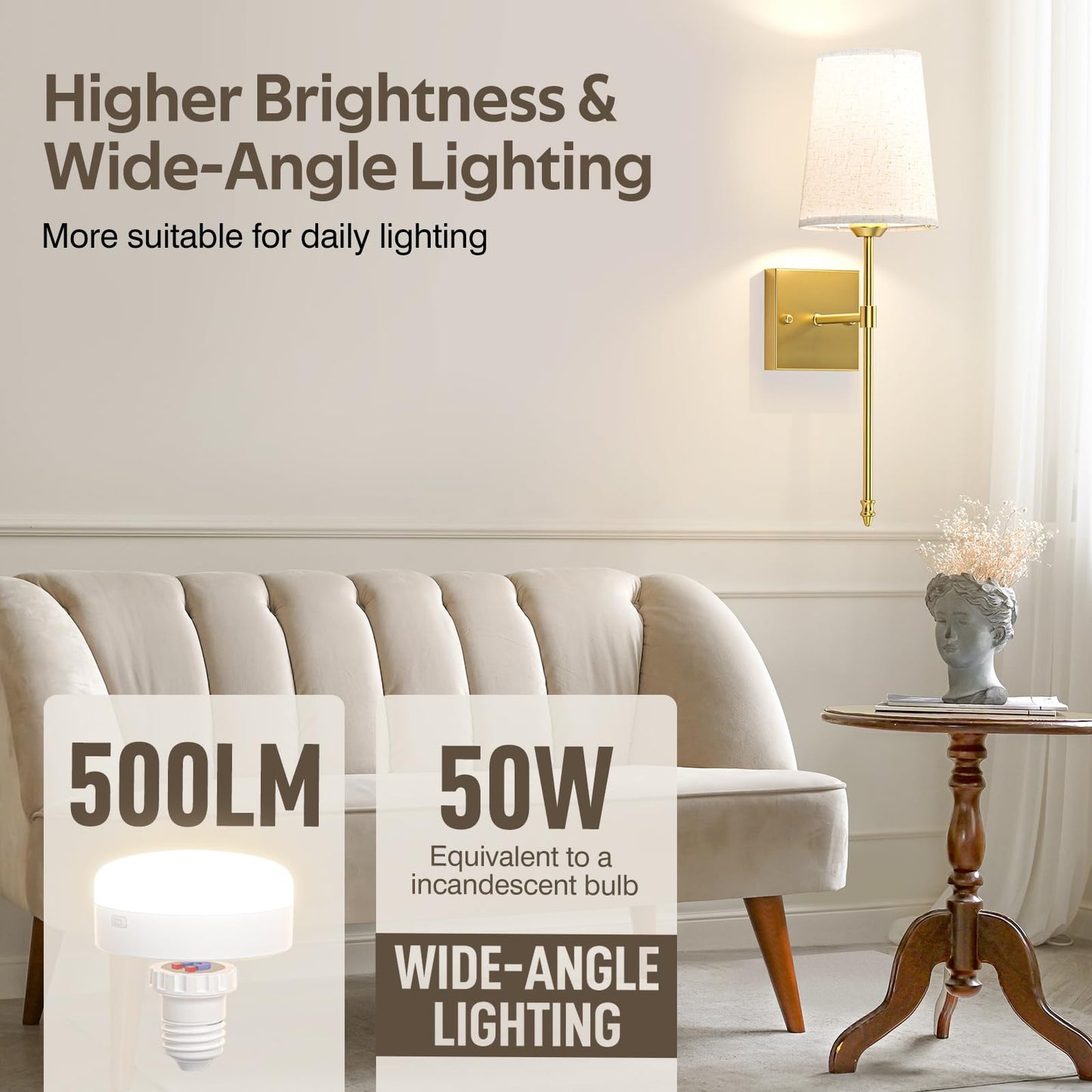 Battery Operated Wall Sconce Set of 2, Gold Rechargeable Dimmable RGB Wireless Wall Sconce with Remote, 5000mAh Indoor Wall Lamp Lights 15 Colors