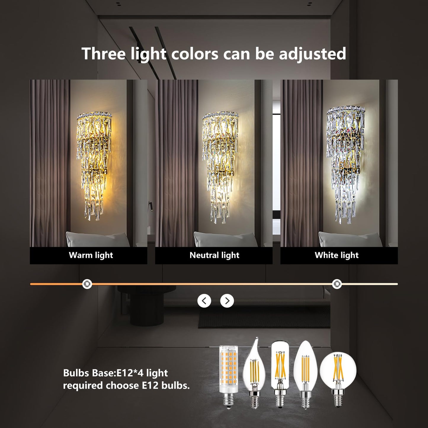 Fang Yan Mei Modern K9 Crystal Wall Sconce, Gold Finish Wall Light Fixture, Acrylic Crystal Drops Wall Lamp Bedside Light 3 Tiers Crystal Wall Lamp