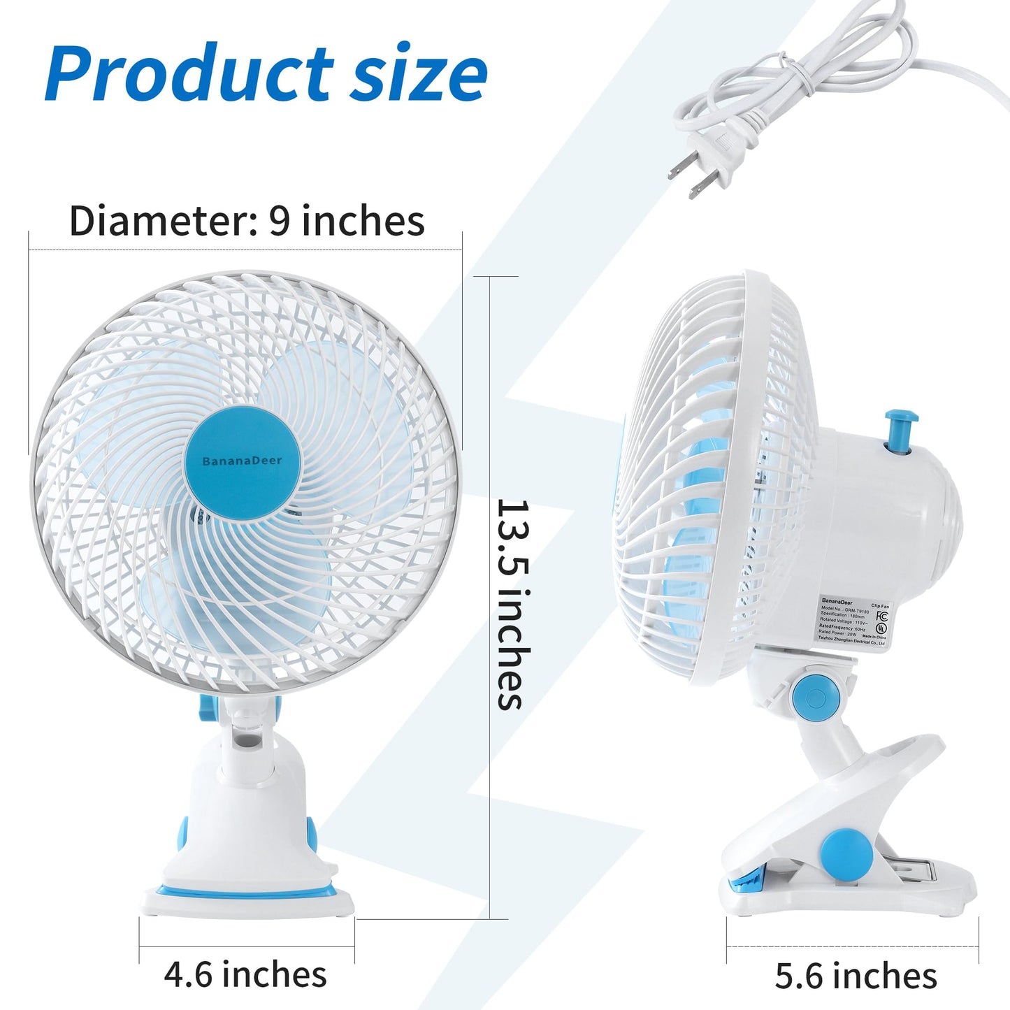 BananaDeer Oscillating Clip on Fan 9-Inch With Remote control, Portable Desk Fan Adjustable Tilt, w/Sturdy Clamp,3 Speed, 3 Timer, Shaking Fan